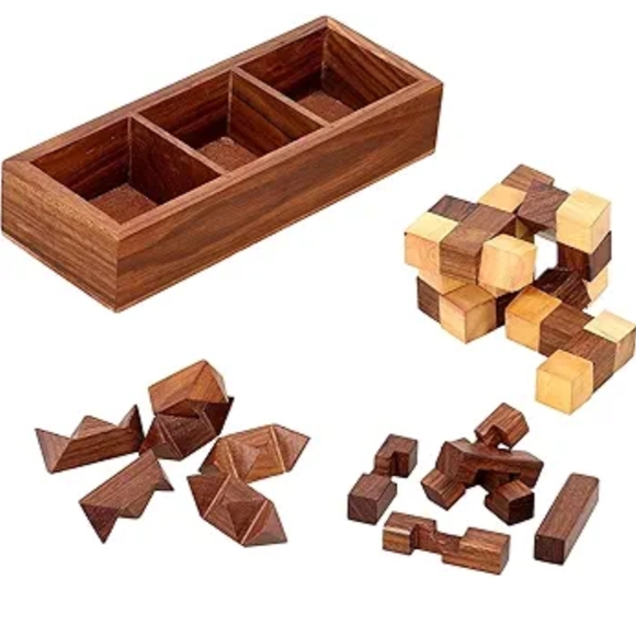 3-in-One Wooden Puzzle Games Set - 3D Puzzles for Teens and Adults  🧩🌳 - Picture 3 of 15